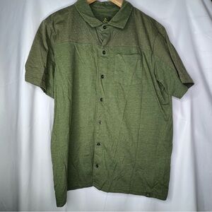 Prana Mens Polo Shirt Short Sleeve Button Down Size Large Green